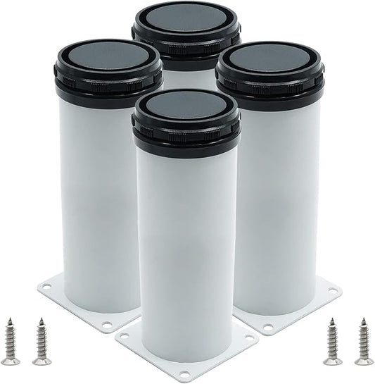 Set of 4 Adjustable Furniture Legs 8 Inch, Stainless Steel Furniture Legs Thickened Metal Cabinet Sofa Legs, Round Replacement Legs for Table, Cabinets, Shelves, Sofa (White)