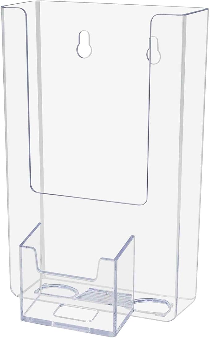 Marketing Holders Trifold Holder for 4 Inch Paper with Vertical Business Card Slot Pack of 12 Display Wall or Countertop Printed Media Clear Acrylic Real Estate Museums Travel Agency