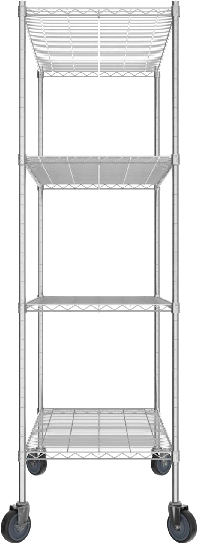 Commercial NSF Listed Chrome Mobile Wire Shelving Kit 24" x 48" x 80", with 4 Shelves Perfect for Warehouse, Walk-in Refrigerator, Freezer, Grocery Store, Restaurant, Dishroom