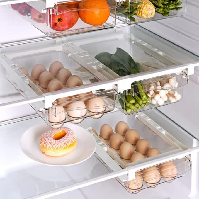 IVAILEX Egg Holder for Refrigerator, Fridge Egg Storage Tray, Clear Plastic Egg Drawer for Refrigerator, Space Saver Egg Storage Container & Organizer