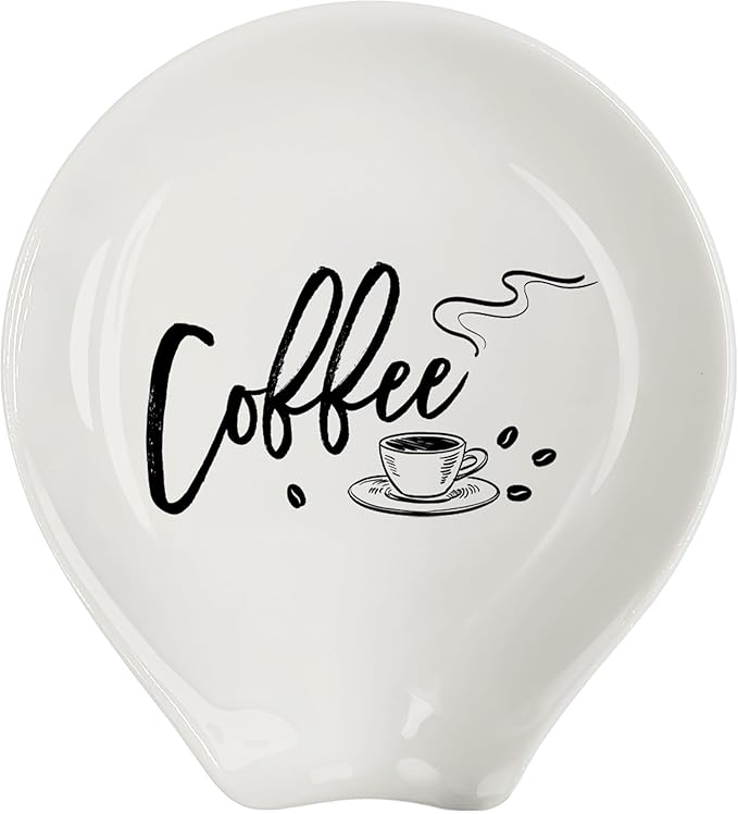 Coffee Spoon Rest, Coffee Bar Accessories & Spoon Holder,Funny Coffee Quotes Ceramic Spoon Holder for Coffee Lovers Gifts for Friend Wife Husband Sister (White-7)