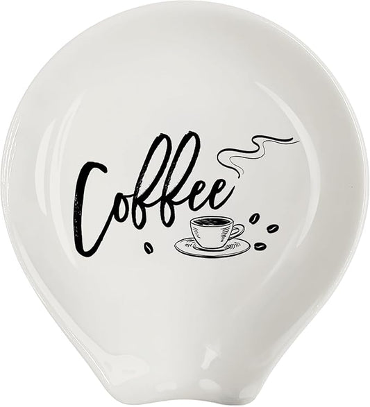 Coffee Spoon Rest, Coffee Bar Accessories & Spoon Holder,Funny Coffee Quotes Ceramic Spoon Holder for Coffee Lovers Gifts for Friend Wife Husband Sister (White-7)