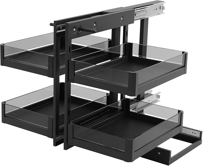 Pull-Out Organizers, Pull Out Kitchen Storage Rack with Double Layer 4 Baskets, Smooth Sliding Rails for Suitable For Kitchen Corner Cabinets (Corner Cabinet Pull-Out Organizer)