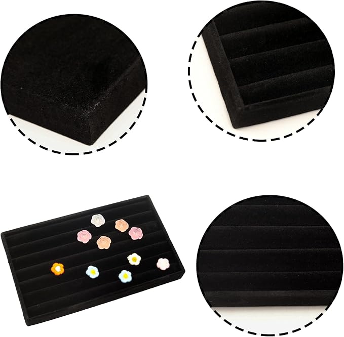 Velvet Jewelry Organizer Trays Black Stackable Jewelry Storage Display Tray with Removable Dividers, 8 Rolls