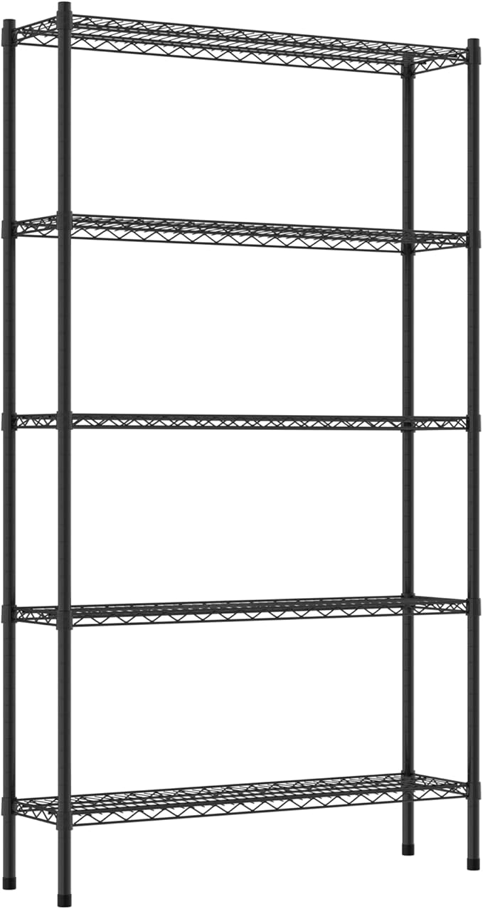 Commercial NSF Listed Black Epoxy Stationary Wire Shelving Kit 12" x 42" x 74", with 5 Shelves Perfect for Warehouse, Walk-in Refrigerator, Freezer, Grocery Store, Restaurant, Dishroom