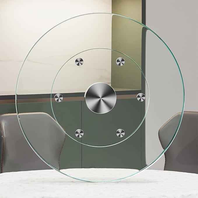 31" Large Lazy Susan for Dining Table Kitchen Glass Turntable with Aluminum Alloy Bearing, Smooth Swivel
