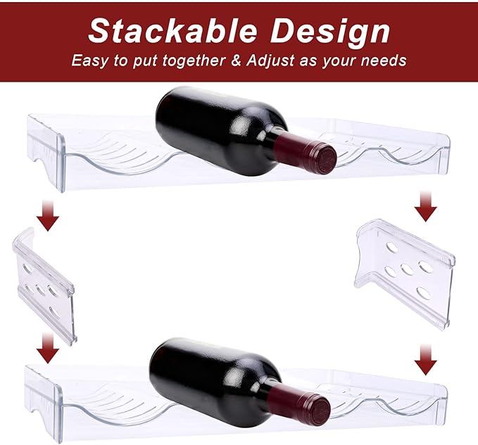 Stackable Acrylic Wine Rack Double-Layer 8-Bottle Holder & Water Bottle Organizer for Refrigerator Cabinet Kitchen Countertop and Bar Storage