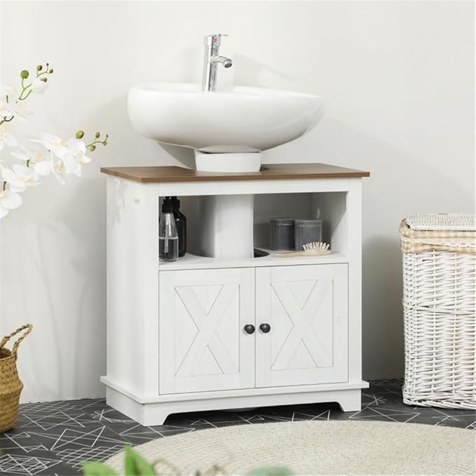 Generic Pedestal Sink Storage Cabinet With 2 Doors and Shelf, Under Sink Bathroom Space Saver Organizer, Vanity Furniture