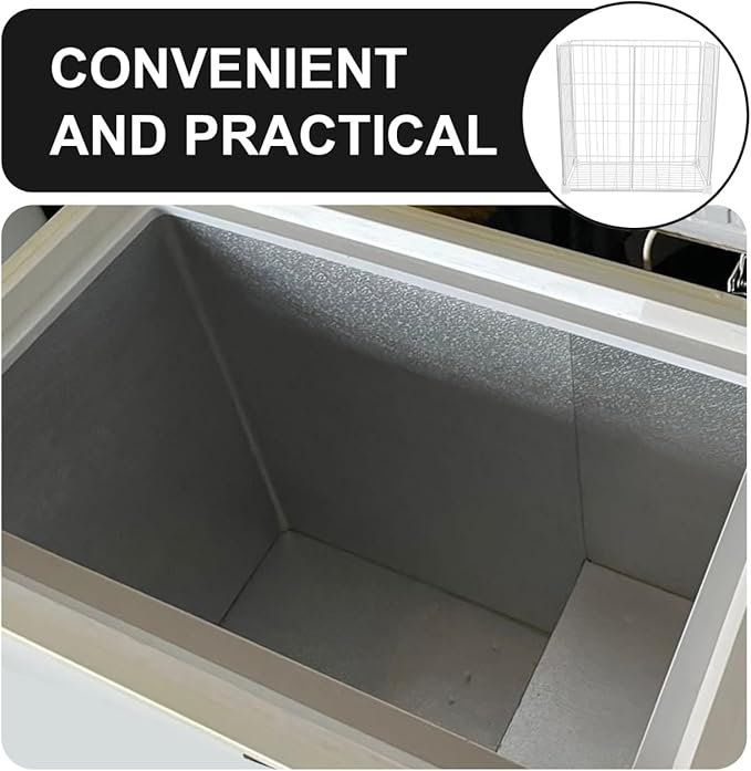 Freezer Partition Rack with Bottom Storage Basket Wire Storage Organizer for Refrigerator and Deep Freezer 14.57 X 14.57 X 7.48 Inches Space-Saving Kitchen and Pantry Solution