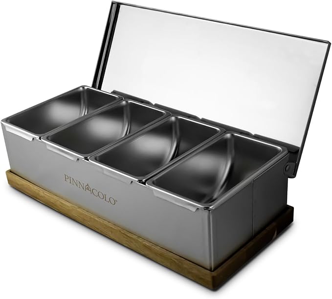 4 Slot Condiment Carrier, Stainless Steel Holders, Silicone Lids, and Gel Packs - Portable and Versatile for Outdoor BBQs and Parties