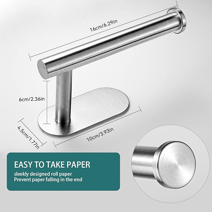 YUET Toilet Roll Holder Self Adhesive Holders Tissue 3M Stand Hanger Bathroom, Kitchen, Washroom Premium Thicken SUS-304 Stainless Steel, No Drilling,Strong Adhesiveness Rustproof (Brushed Silver)