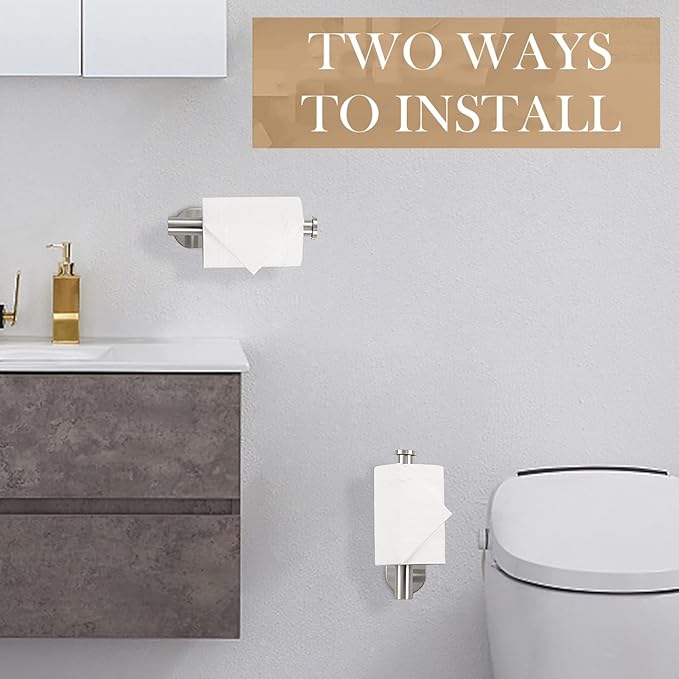 Toilet Paper Holder - Self Adhesive Toilet Paper Holder Wall Mount for Bathroom, SUS 304 Stainless Steel Command Strip Toilet Paper Roll Holder Stick On, No Drilling - Brushed Nickel（2 Pcs）