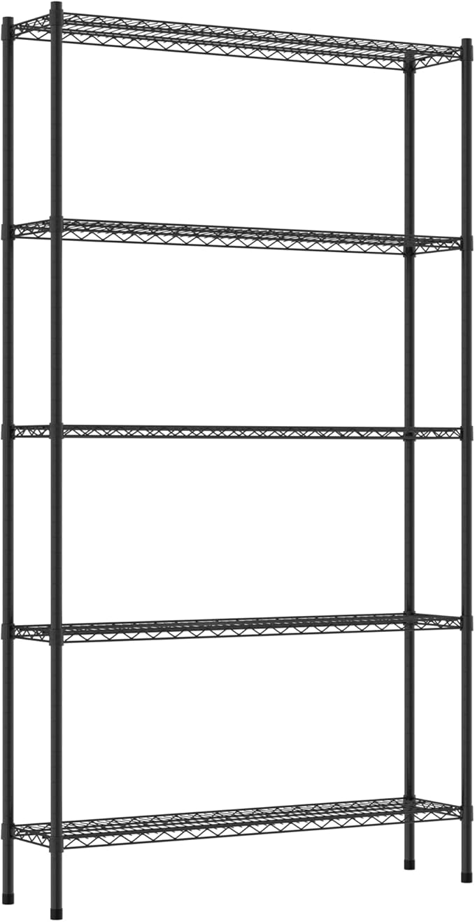 Commercial NSF Listed Black Epoxy Stationary Wire Shelving Kit 12" x 48" x 86", with 5 Shelves Perfect for Warehouse, Walk-in Refrigerator, Freezer, Grocery Store, Restaurant, Dishroom