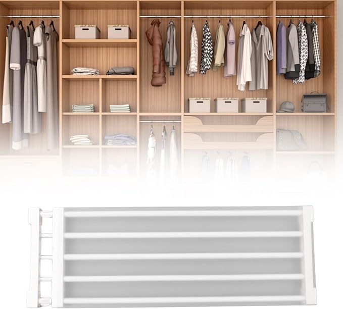 Closet Tension Shelf, Rod Expandable Storage Rack Adjustable Organizer Divider Separator Wardrobe Cupboard Hanging Shelves Pack No Slip Grip Cabinets Inside Capacity (75‑120cm /