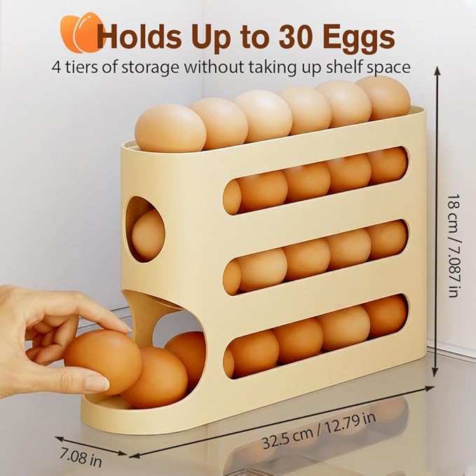 Clear Egg Holder for Fridge, 2026 New Rolling Egg Dispenser for Refrigerator, Auto Rolling Egg Dispenser for 30 Eggs, Space-Saving Egg Roller, Organizer, Container, Kitchen Countertop (Green)