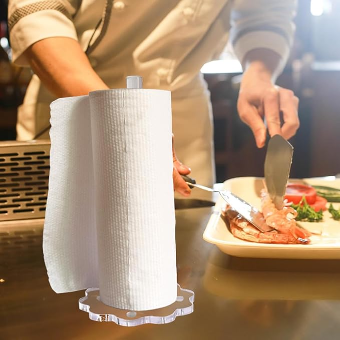 Paper Towel Holder Countertop,Clear Acrylic Standing Paper Roll Holder Thickening Sturdy Scalloped Base, Paper Towel Dispenser Stand for Kitchen Bathroom (Clear Acrylic, 5.9 inch)