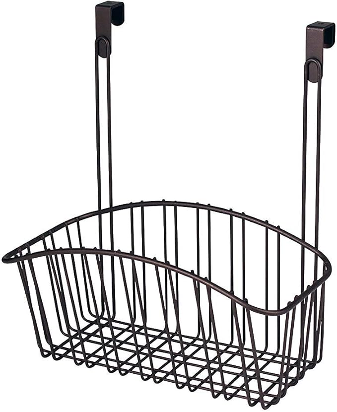 Spectrum Contempo Arched Over the Door Cabinet Organizer Storage Basket for Kitchen Bathroom Under Sink Storage, Fits Most Cabinet Doors Heavy Duty Steel Wire Hanging Basket Kitchen Organizer, Bronze