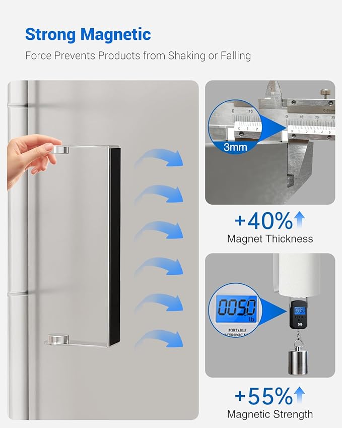 Magnetic Paper Towel Holder for Fridge, Strong Magnet, No Drilling, Stainless Steel, Sliver, Paper Towel Holder Magnetic for Refrigerator, Rv, Grill, Kitchen Decor and Accessories