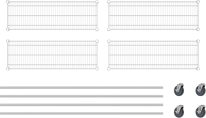 Commercial NSF Listed Chrome Mobile Wire Shelving Kit 14" x 42" x 80", with 4 Shelves Perfect for Warehouse, Walk-in Refrigerator, Freezer, Grocery Store, Restaurant, Dishroom