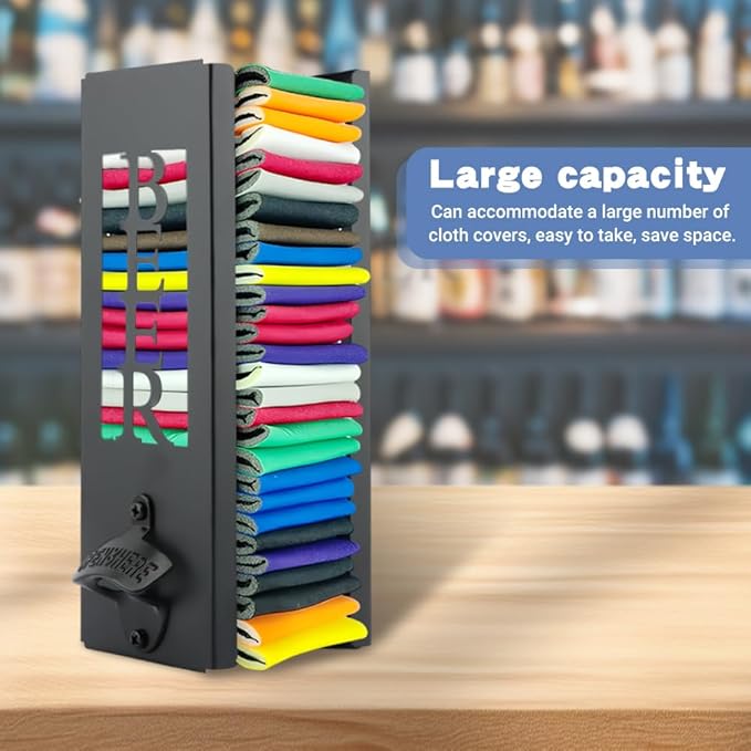 2 in 1 Can Cooler Holder with Bottle Opener, Personalized Beer Can Sleeves Storage Organizer Dispenser for Home Family Bar, Metal Cool Stuff Gift for Men Women(COLOR:Black)