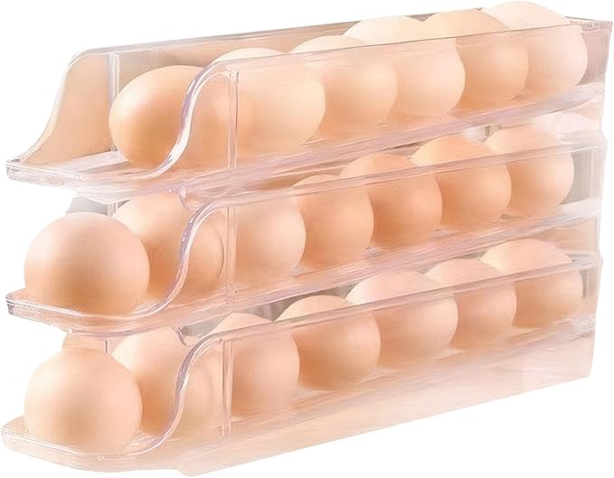 Egg Holder for Fridge 3 Tiers Egg Tray Stackable Dispenser Holds 21 Eggs Automatic Rolling Clear Plastic Fridge Organizers and Storage with Lid for Kitchen| Baskets