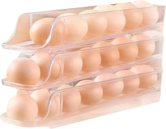 Egg Holder for Fridge 3 Tiers Egg Tray Stackable Dispenser Holds 21 Eggs Automatic Rolling Clear Plastic Fridge Organizers and Storage with Lid for Kitchen| Baskets
