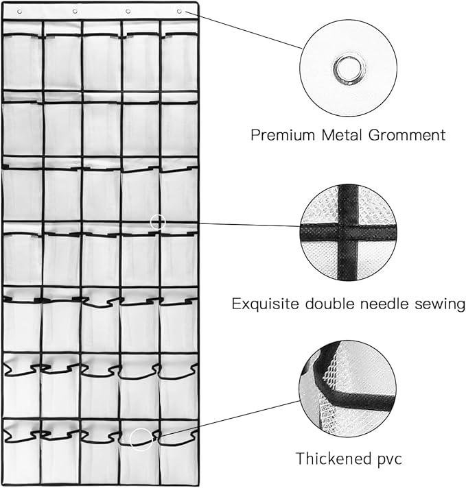 2 Pack 35 Breathable Mesh Pockets Large Hanging Shoe Organizer Over The Door Shoe Rack for Closet Door Storage Shoe Holder Hanger, 8Hooks, White (67.7'' x 26.4'')