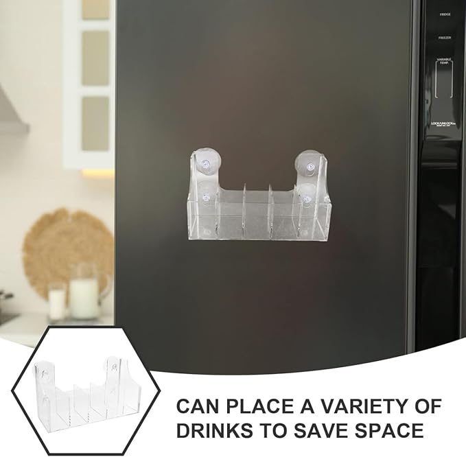 ABOOFAN Refrigerator Suction Cup Storage Rack Clear Acrylic 5-Compartment Organizer for Fridge Door Kitchen Bathroom Drink and Snack Holder