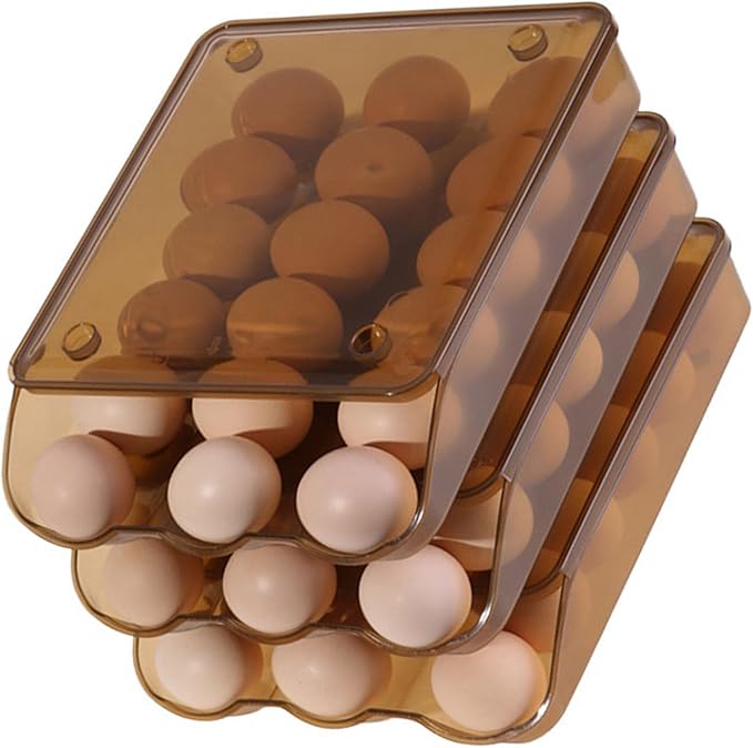 3 Tiers Egg Holder Multifunctional Saving Space Drawer Style Automatic Rolling Egg Container for Fridge Plastic Clear 200g
