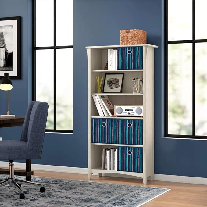 Fabric Storage Cubes Bins Blue Teal Printed Vertical Stripe Cubicle Bins 11x11x11 In Foldable Storage Cube Boxes Storage Baskets Inserts Cube Drawer for Organizers Storage QY-SC17-6