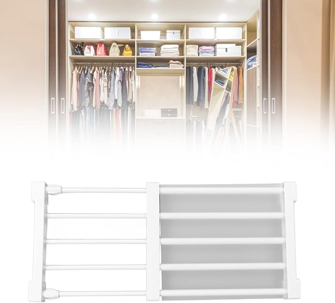 Closet Tension Shelf, Rod Expandable Storage Rack Adjustable Organizer Divider Separator Wardrobe Cupboard Hanging Shelves Pack No Slip Grip Cabinets Inside Capacity (38‑55cm /