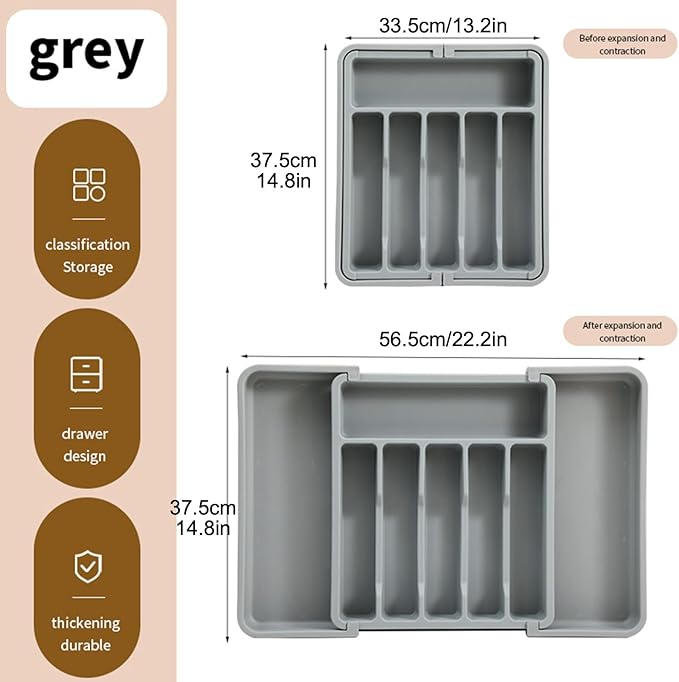 Premium Silverware Organizer for Drawer - Adjustable Utensil Holder Tray, Cutlery Storage Box with Non-Slip Base, Fits Flatware and Kitchen Tools