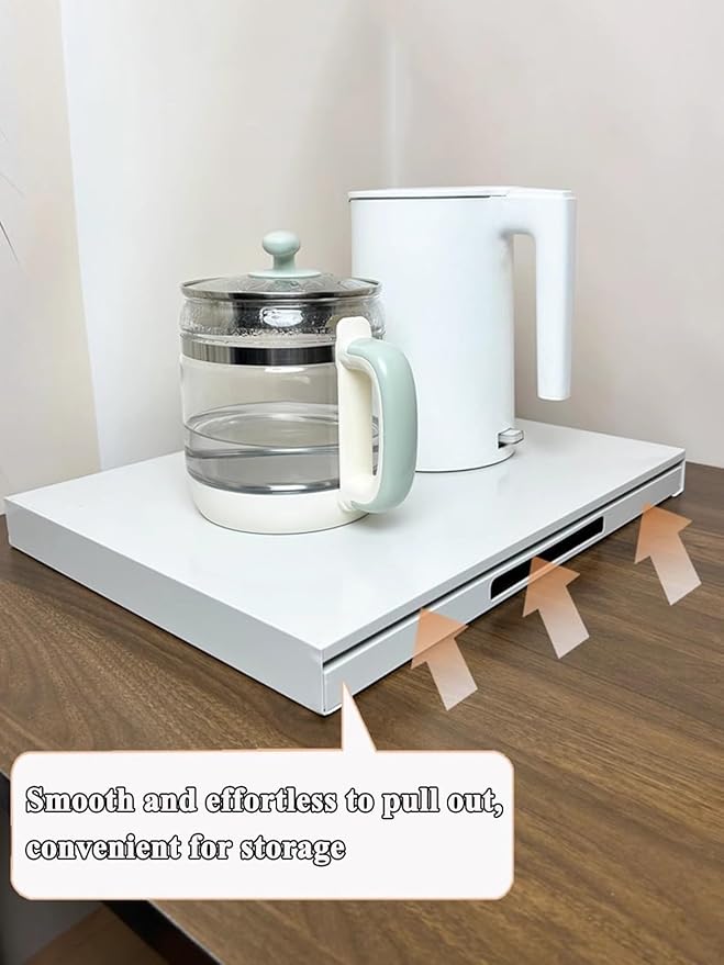 Microwave Countertop Stand, Carbon Steel Pull-Out Retractable Organizer for Microwaves, Coffee Station & Kitchen Appliance Storage Extendable Shelf, White