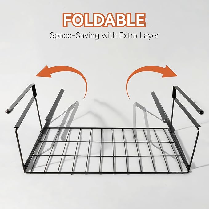 Under Shelf Basket Storage 1 Pack Black | Space-Saving with Extra Layer | Lightweight & Quick to Install | Non-Slip | 14.8" D x 8.46" W