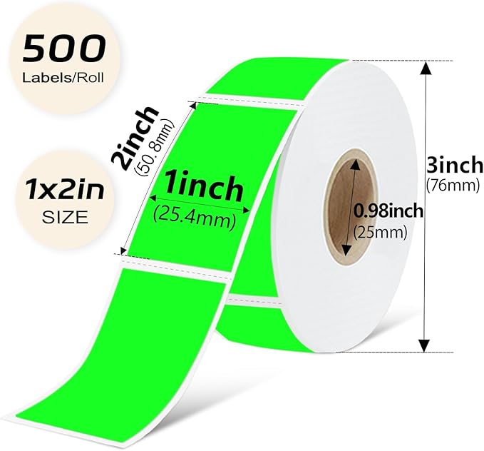 PALAIBEIQI 1x2 Inch Thermal Labels,500PCS Rectangle Stickers,Waterproof Removable Blank Stickers for Address,Jars,Freezer Containers & Pantry Organization,Fluorescent Green