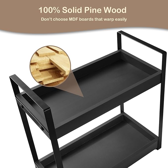 Black Coffee Station Organizer, 2 Tier Wooden Shelf for Coffee Bar Accessories, Countertop Organizer Shelf for Bathroom, Vanity, Kitchen, Perfume, Makeup