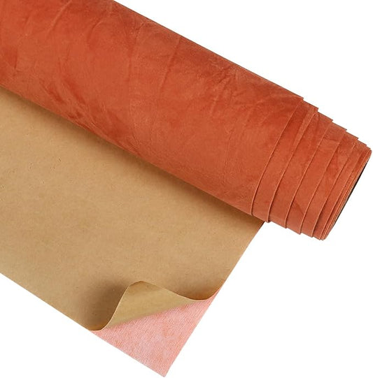 CRE8TIVE Crinkle Crushed Velvet Wallpaper Peel and Stick Orange Self Adhesive Velvet Flocking Liner for Jewelry Drawer Box Lining Felt Drawer Liner 12"x80" Fabric Felt Sheets for Art Craft DIY Project