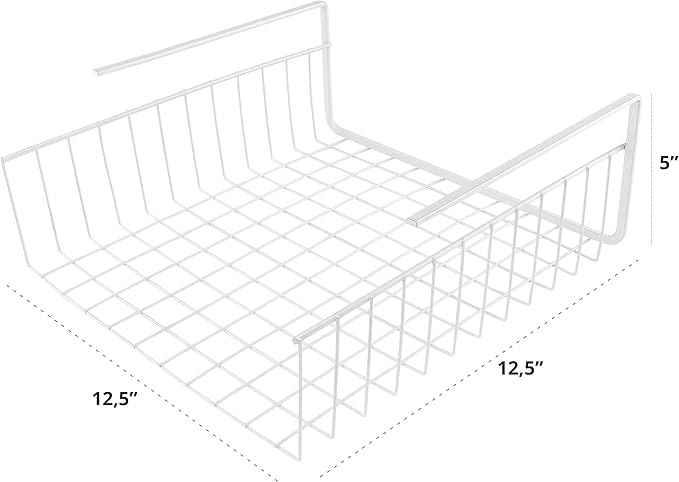 Under Shelf Storage Basket Set – 4-Piece White Wire Hanging Organizer for Kitchen, Pantry, or Cabinet Shelves
