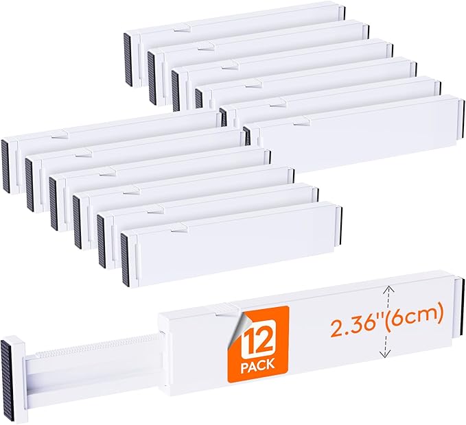 Lifewit 12 Pack Kitchen Drawer Dividers 2.36" High, 11"-17" Adjustable Drawer Organizer for Utensils/Clothes/Makeup, Plastic Expandable Separators in Dresser/Bedroom/Bathroom/Office Storage