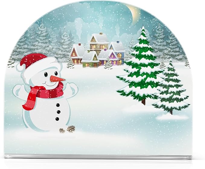 Chrsitmas Winter Village Snowman Napkin Holder for Table Paper Napkins Holder Acrylic Tissue Dispenser Kitchen Dining Room Bathroom Party Car Decor