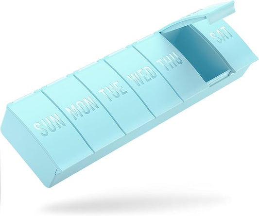 Barhon Pill Organizer Large, Weekly Medicine Pill Organizers, 7 Day Pills Box Case Travel for Big Vitamin Supplements Fish Oil, Light Blue