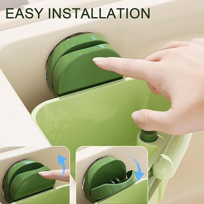 LLQ 2PACK Sink Strainer Basket,2025 New Upgraded Suction Cup Press Sink Drainer Basket,Automatic Dumping Sink Strainer Basket,Faucet Sponge Storage Rack (Green+Green)