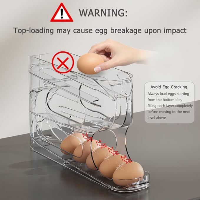 Sotfamily Clear Egg Holder for Fridge, Auto Rolling Egg Dispenser for 18 Eggs, Space-Saving Egg Roller, Organizer, Container, Storage for Refrigerator & Kitchen Countertop(1 Pack)