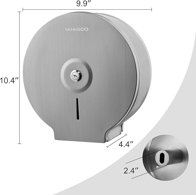 Commercial Jumbo Toilet Paper Dispenser, Wall Mount Stainless Steel 9 Inch Roll Toilet Paper Holder Bath Tissue Dispenser Lock Key (Brushed)