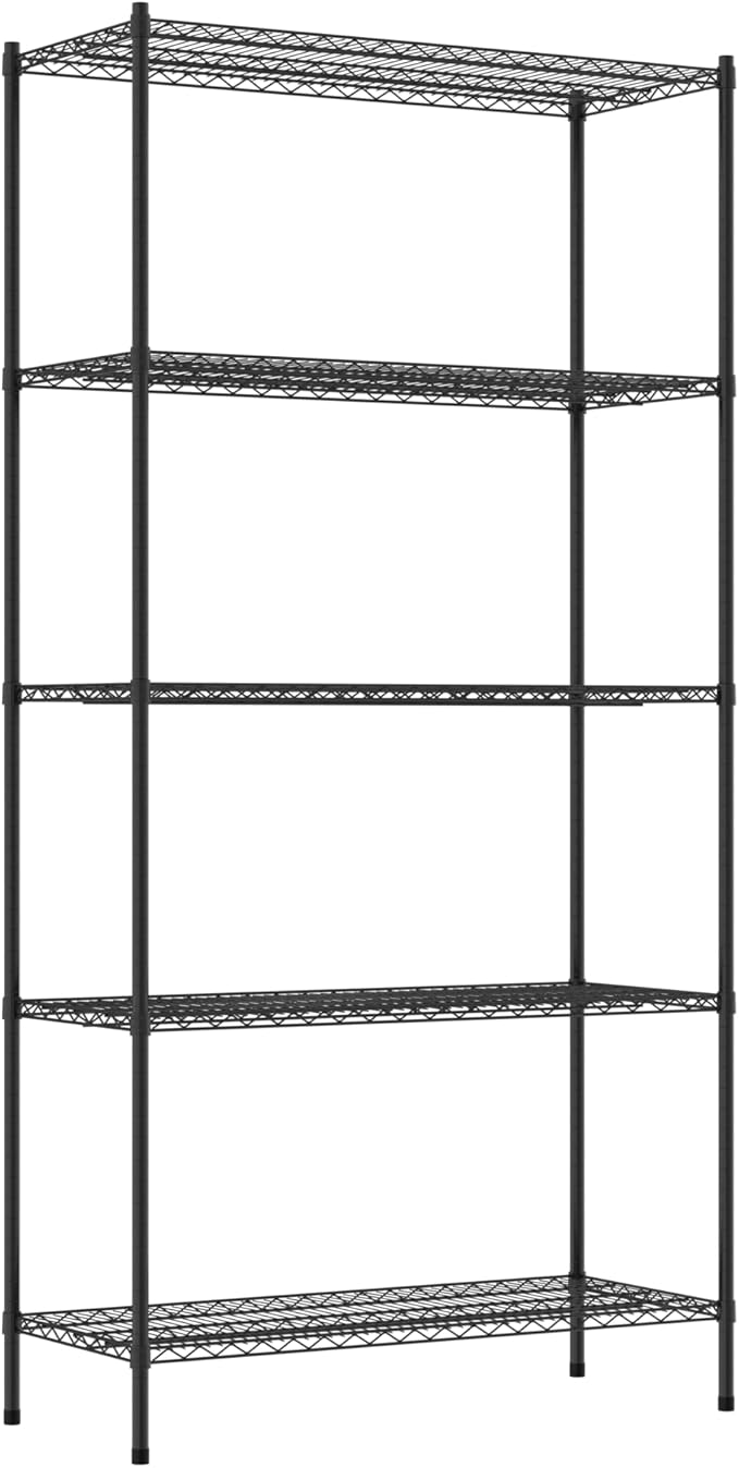 Commercial NSF Listed Black Epoxy Stationary Wire Shelving Kit 21" x 48" x 96", with 5 Shelves Perfect for Warehouse, Walk-in Refrigerator, Freezer, Grocery Store, Restaurant, Dishroom