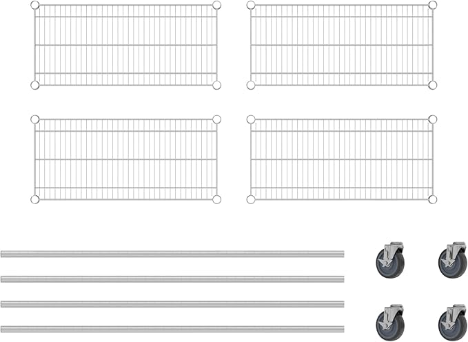 Commercial NSF Listed Chrome Mobile Wire Shelving Kit 14" x 30" x 60", with 4 Shelves Perfect for Warehouse, Walk-in Refrigerator, Freezer, Grocery Store, Restaurant, Dishroom
