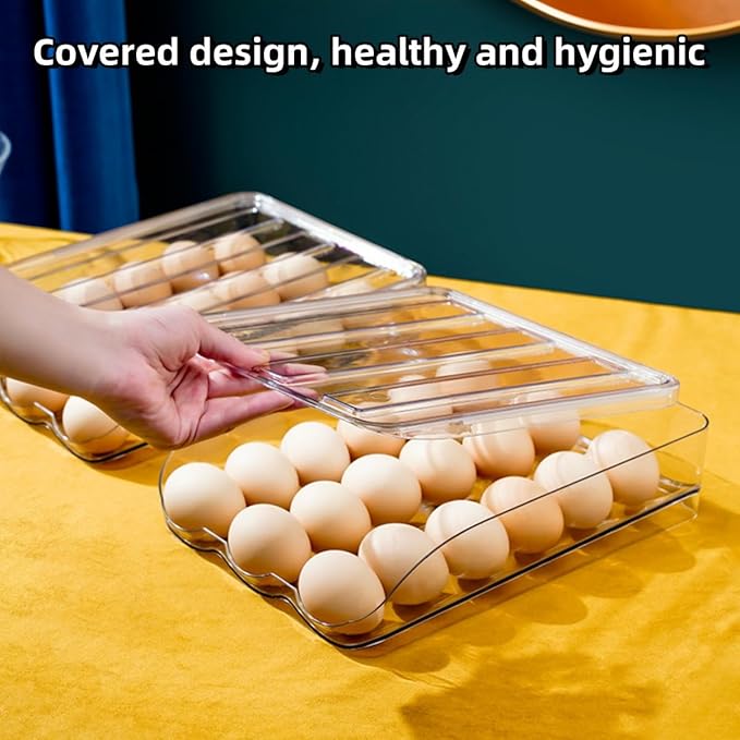 Egg holder for fridge, Egg organizer for refrigerator, Automatic Rolling Egg Container, Egg storage Container Organizer, Clear Plastic Egg Tray, Egg dispenser, Egg rack (Single-layer)