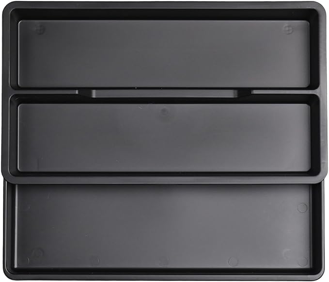Expandable Utensil Drawer Organizer, Adjustable Silverware Tray for Kitchen Drawer, Cutlery & Flatware Holder with 3 Compartments, Black