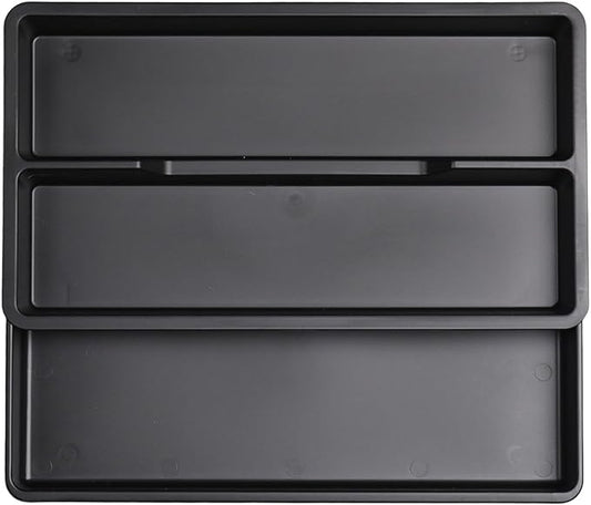 Expandable Utensil Drawer Organizer, Adjustable Silverware Tray for Kitchen Drawer, Cutlery & Flatware Holder with 3 Compartments, Black
