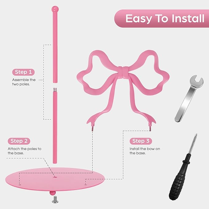 Pink Bow Paper Towel Holder, Cute Paper Towel Roll Holder, 3D Printed Standing Paper Towel Holder for Kitchen Countertops Bathroom with Weighted Base, Kitchen Decor Accessories Gift (Round/Pink Bow)